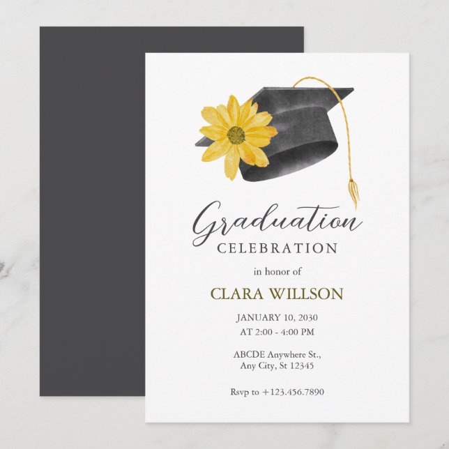 Casquette de graduation avec invitation à la fleur (Devant / Derrière)