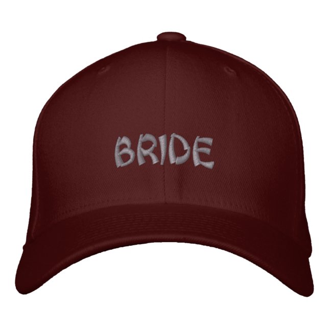 Casquette de mariée en marron rouge avec script or (Devant)