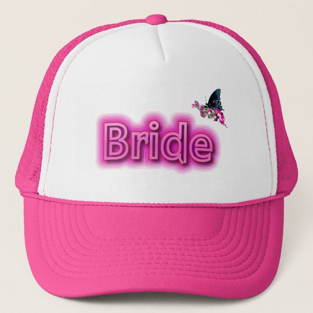 Casquette de mariée - Rose chaud avec papillon (Devant)