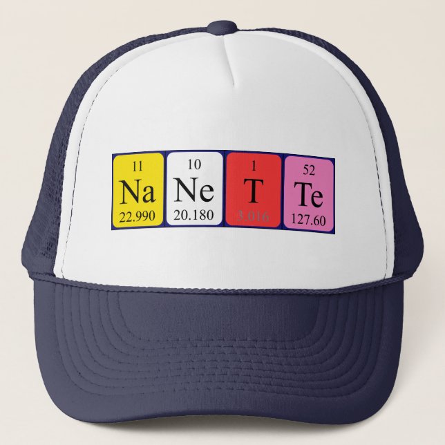 Casquette de nom de table périodique Nanette (Devant)