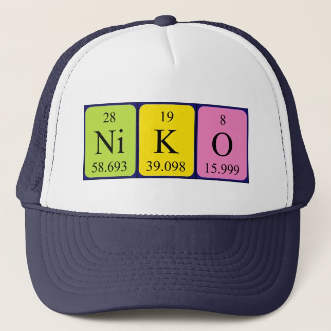 Casquette de nom de table périodique Niko (Devant)