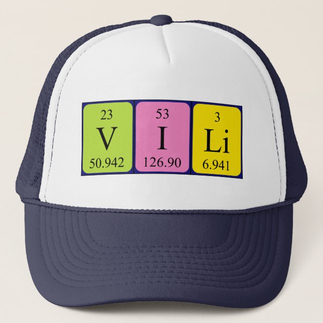Casquette de nom de table périodique Vili (Devant)