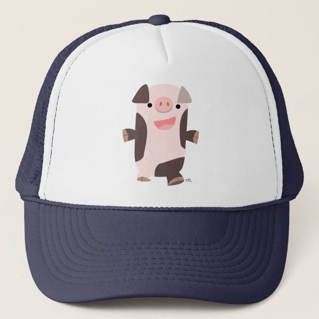 Casquette de porc souriant joli dessin animé (Devant)