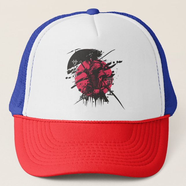 Casquette de samouraï rouge et noir (Devant)