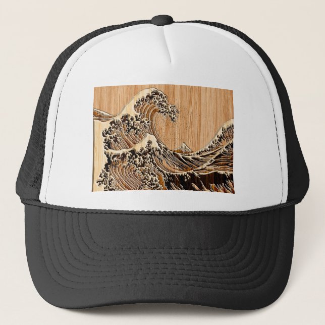 Casquette Décor de la grande vague de Hokusai en bambou (Devant)