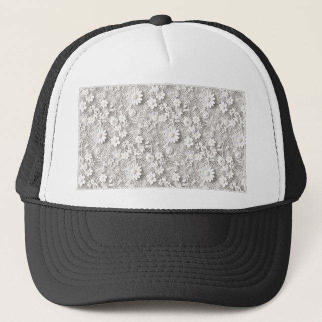 Casquette Dentelle Fleurie Blanche (Devant)