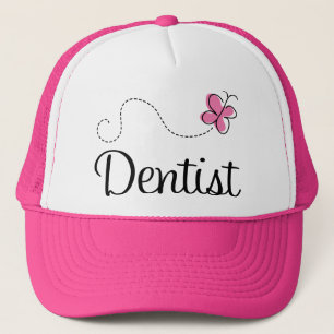 Casquette Dentiste rose mignon de papillon