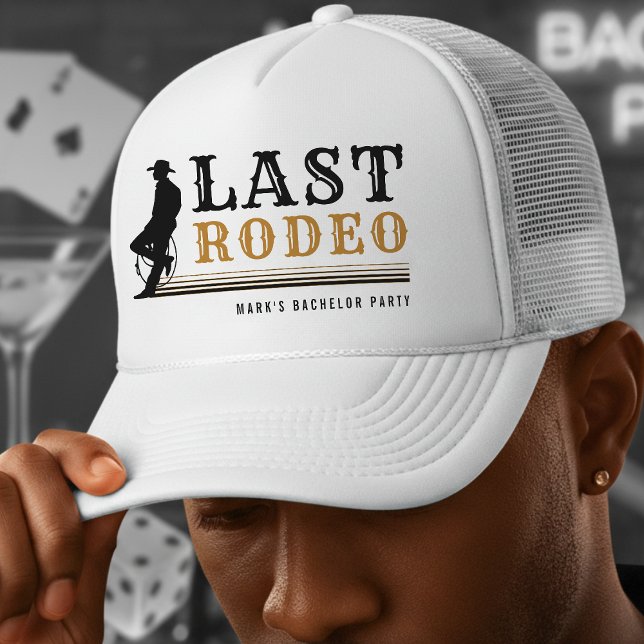 Casquette Dernier Rodéo Cowboy Enterrement de Vie de Garçon  (Last Rodeo Cowboy Bachelor Party Brown & Black Trucker Hat
)