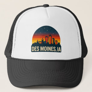 Casquette Des Moines Iowa Skyline   Ville de coucher de sole