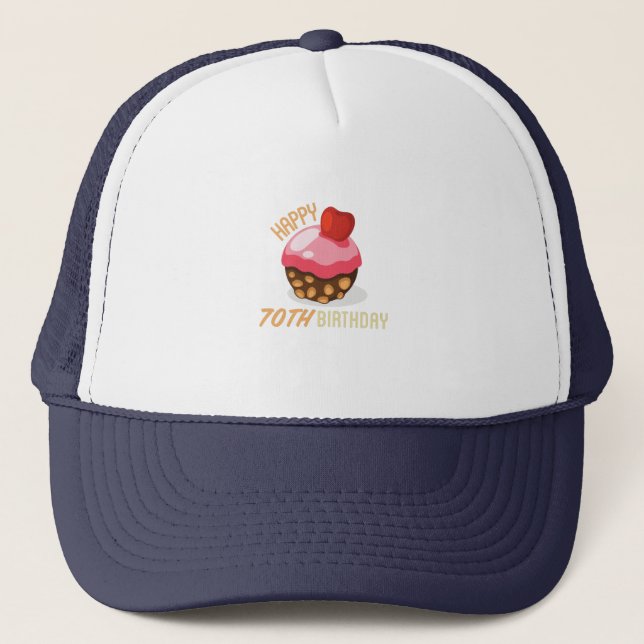 Casquette Design de 70e anniversaire mignon avec gâteau au c (Devant)