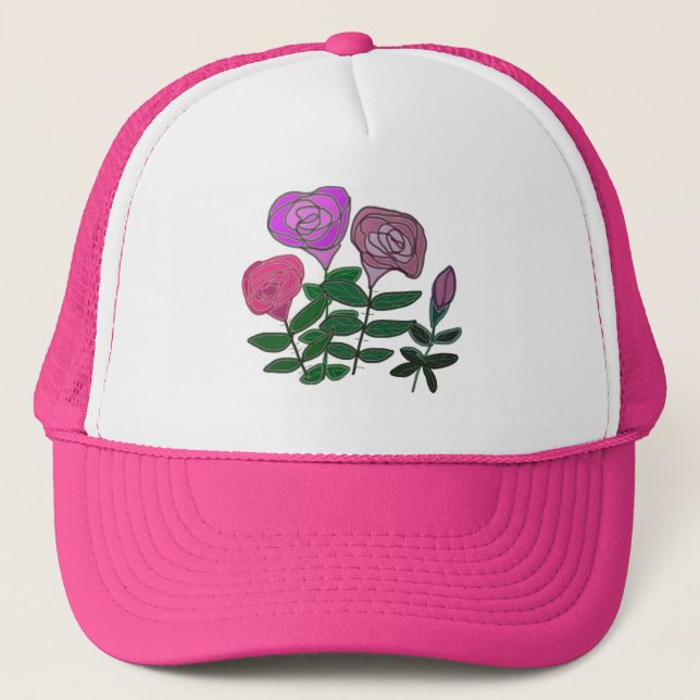 Casquette Design Rose coloré (Devant)