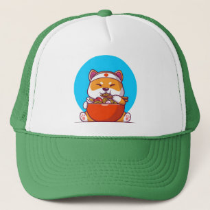 Casquette Dessin animé de Shiba Inu mignon mangeant des noui