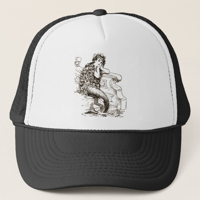 Casquette Dessin blanc noir vintage de sirène (Devant)
