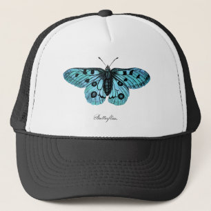 Casquette Dessin bleu turquoise vintage de papillon -