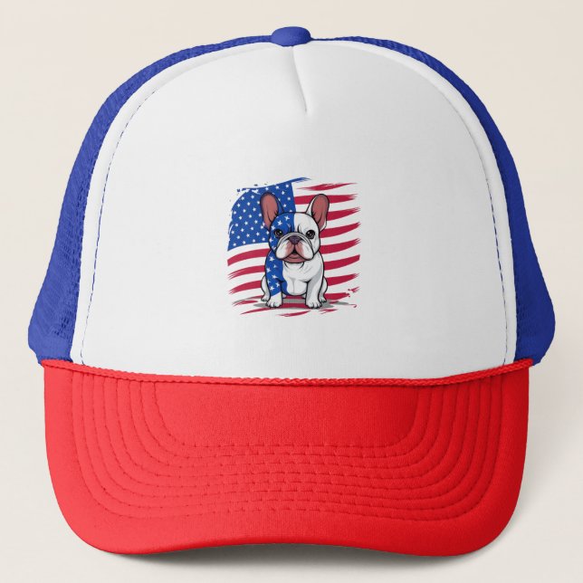 Casquette Dessin d'un bulldog français avec drapeau américai (Devant)