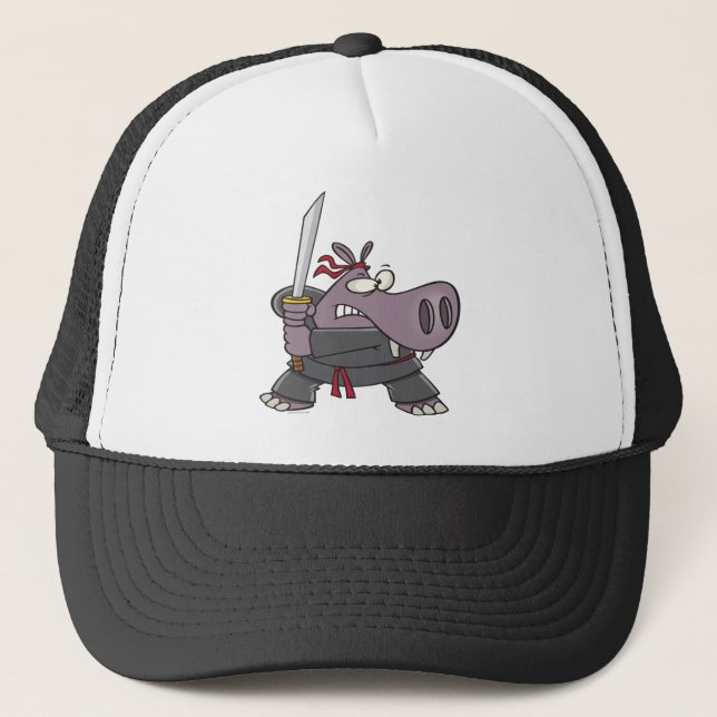 Casquette dessin humoristique de ninja hippo (Devant)