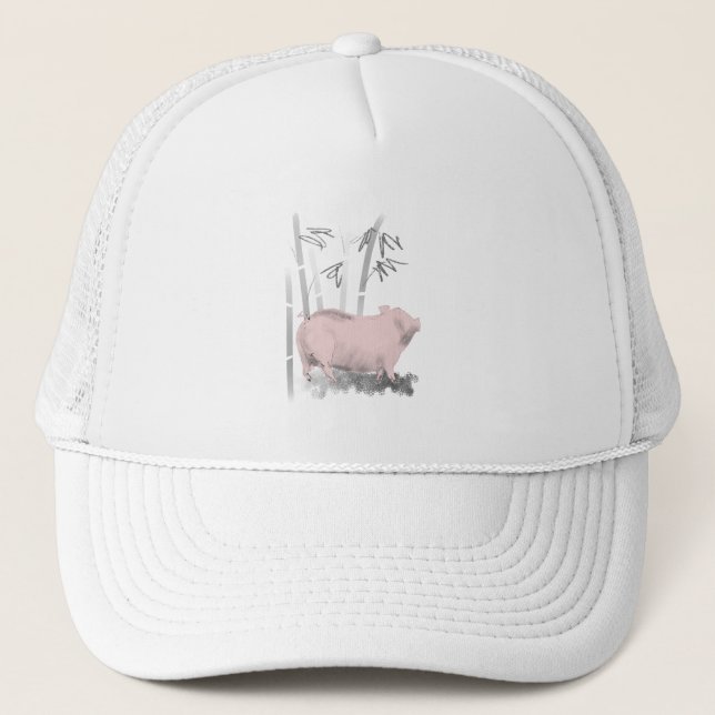 Casquette Dessin original Cochon et chapeau de camion bambou (Devant)