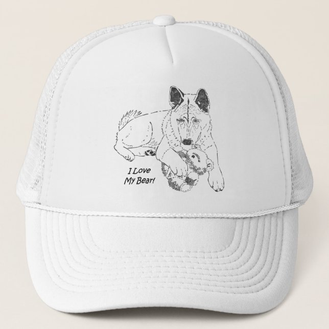Casquette dessin original de l'ours en peluche et akita (Devant)