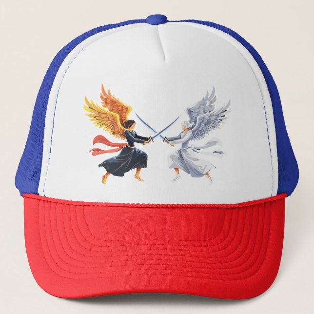 Casquette Deux anges avec une grande épée avec des ailes ouv (Devant)