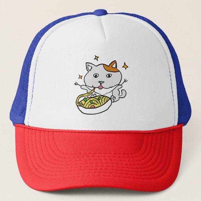 Casquette Deux chats mignons mangeant Spaghetti Vincent Van  (Devant)