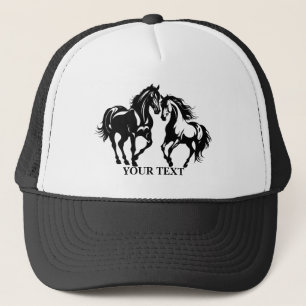 Casquette Deux chevaux en amour noir blanc cheval couple amo
