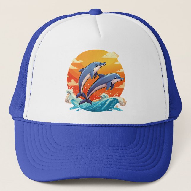 Casquette Deux dauphins de dessin animé sautant (Devant)