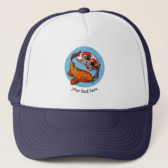 Casquette Deux Koi Carp Poisson Amis Nage Carton (Devant)