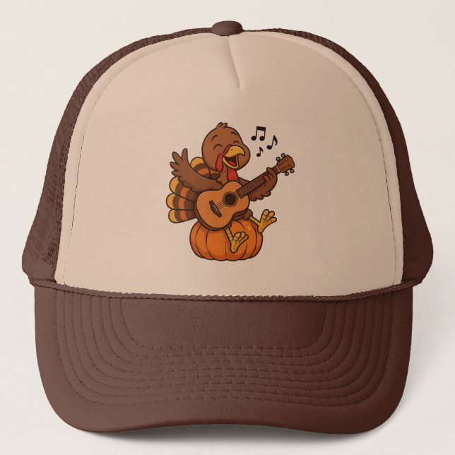 Casquette Dindon de Thanksgiving mignon avec guitare (Devant)