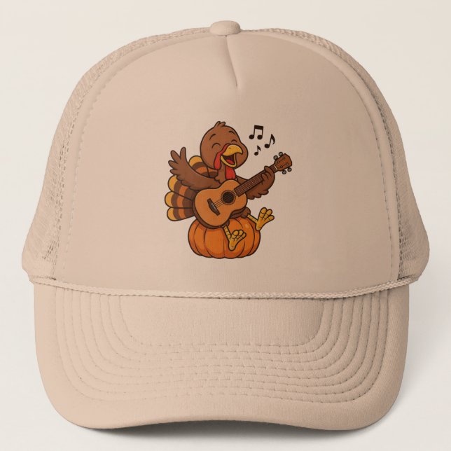 Casquette Dindon de Thanksgiving mignon avec guitare (Devant)