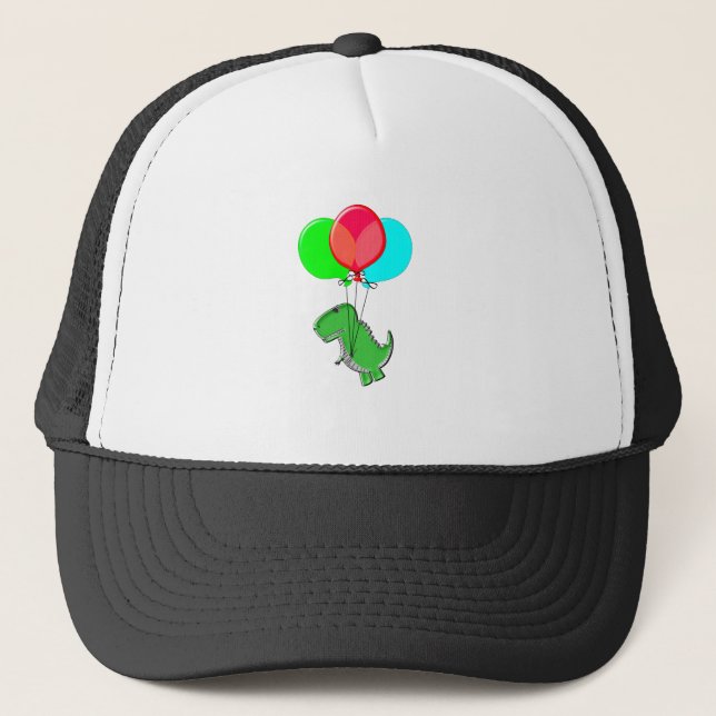 Casquette Dino Mignonne Et En Colère Volant Avec Des Ballons (Devant)