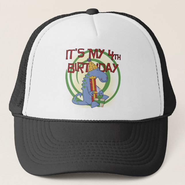 Casquette Dinosaur 4e anniversaire T-shirts et cadeaux (Devant)