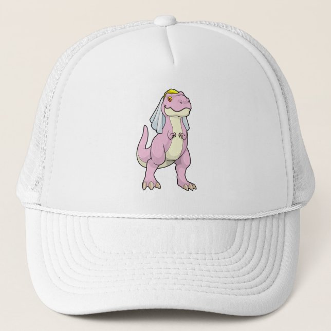 Casquette Dinosaure en mariée au mariage avec voile (Devant)