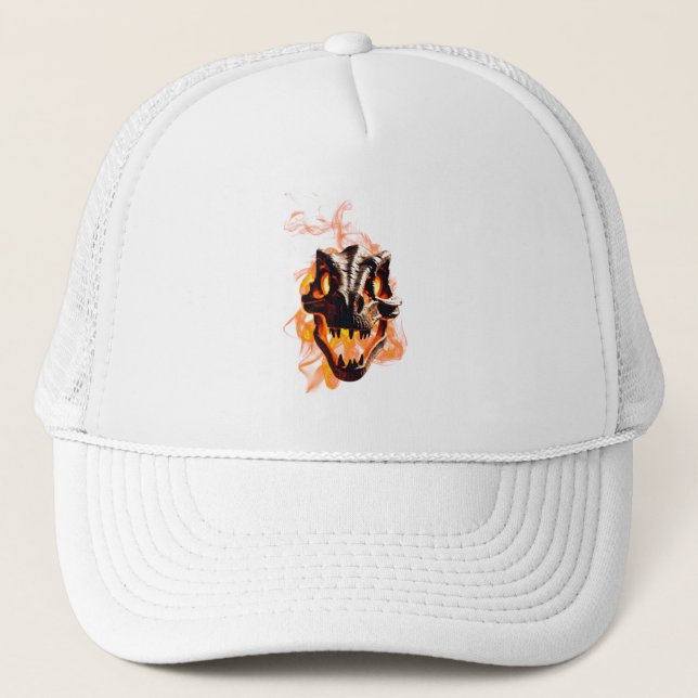 Casquette Dinosaure rétro mort brûlant le crâne en feu (Devant)