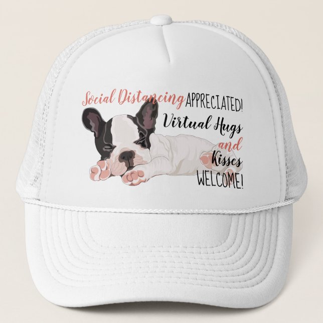 Casquette Distances sociales Boston Terrier Chiot Virtual Hu (Devant)