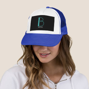 Casquette DIY Large Monogram & Name, Teal/White Text, Black