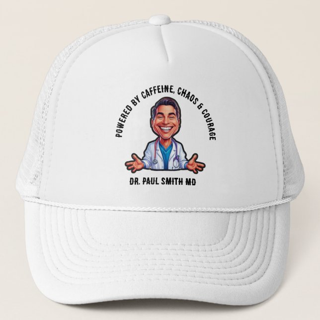 Casquette DOCTOR Powered by caffeine, chaos & courage (Devant)