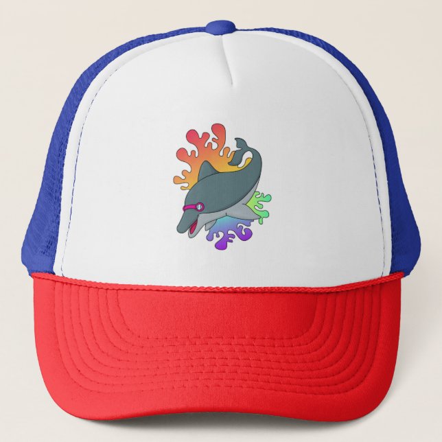 Casquette Dolphin at Swimming with Swimming goggles (Devant)