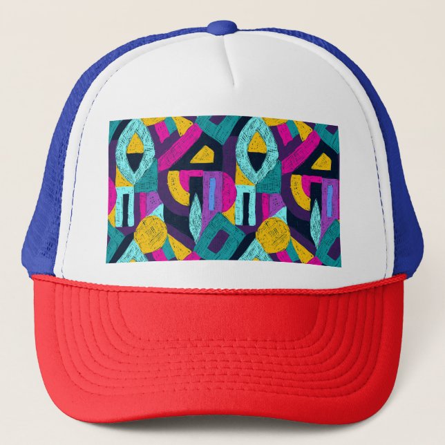 Casquette Doodles rétro : pop art géométrique. (Devant)