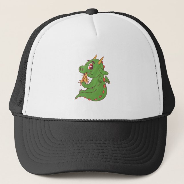 Casquette Dragon Baby Eating Yummy Pizza Slice Design (Devant)