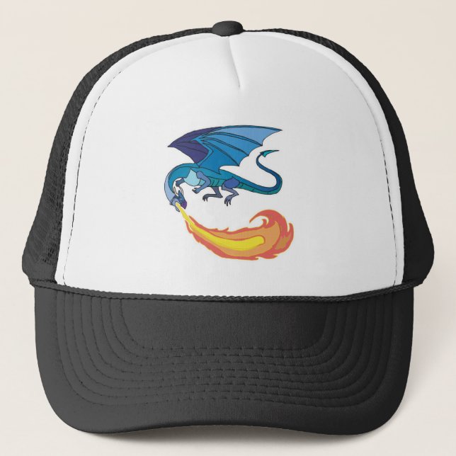 Casquette dragon bleu crachant du feu (Devant)