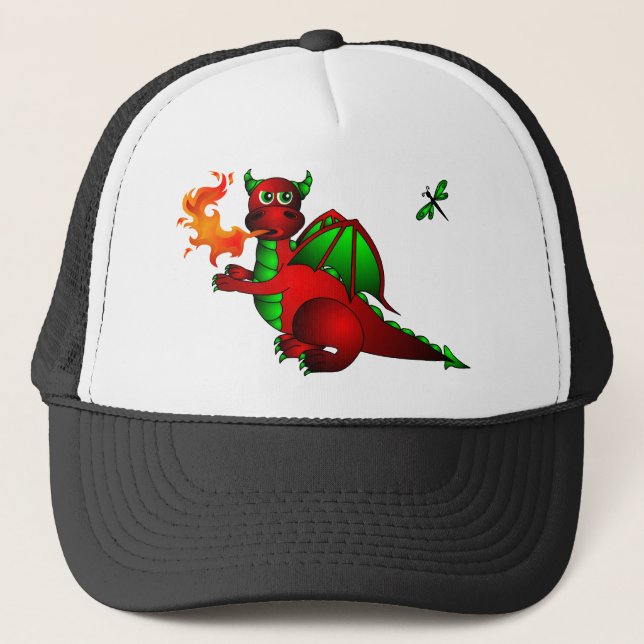 Casquette Dragon et libellule rouges (Devant)