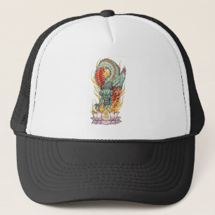 Casquette Dragon japonais et fleurs de Lotus