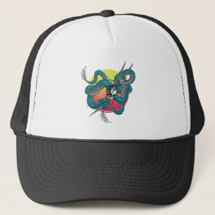 Casquette Dragon japonais tenant le crâne - dessin animé