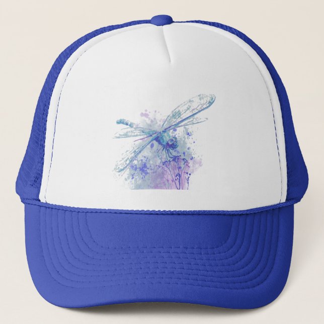 Casquette Dragonfly originale aquarelle dans Blue Mauve Natu (Devant)