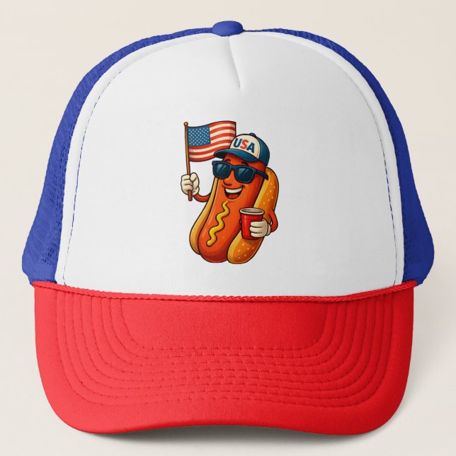 Casquette Drapeau 4 juillet Hotdog Funny Patriotique USA (Devant)