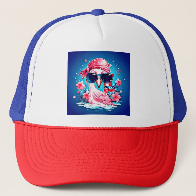 Casquette Drapeau américain avec Flamant rose Cartoon-69681 (Devant)