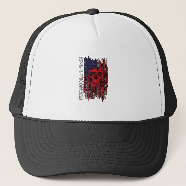 Casquette Drapeau américain crâne rouge Halloween Toiles d'a (Devant)