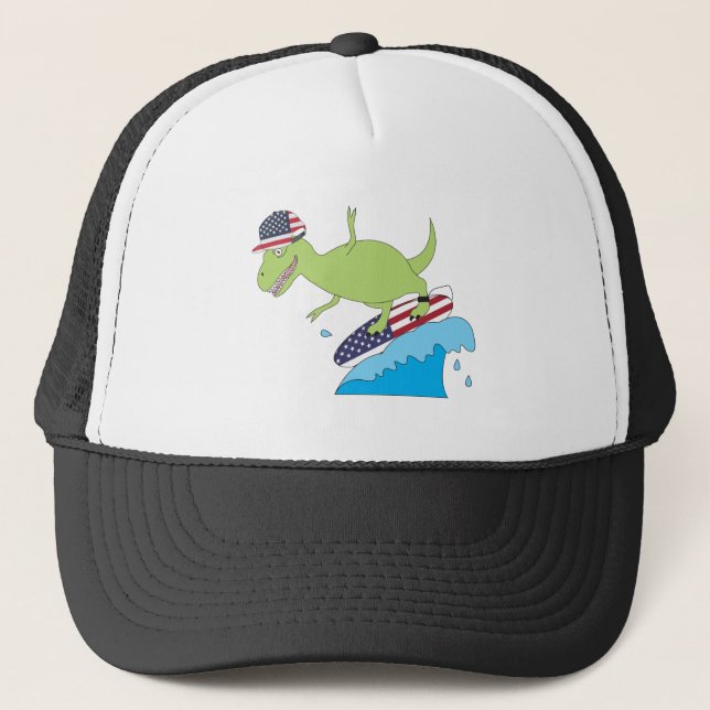 Casquette Drapeau américain Dinosaur Surfing (Devant)