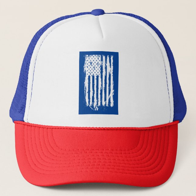 Casquette Drapeau Américain en Blanc en Distress (Devant)