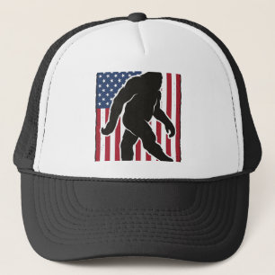 Casquette Drapeau américain vintage silhouette Bigfoot vecte